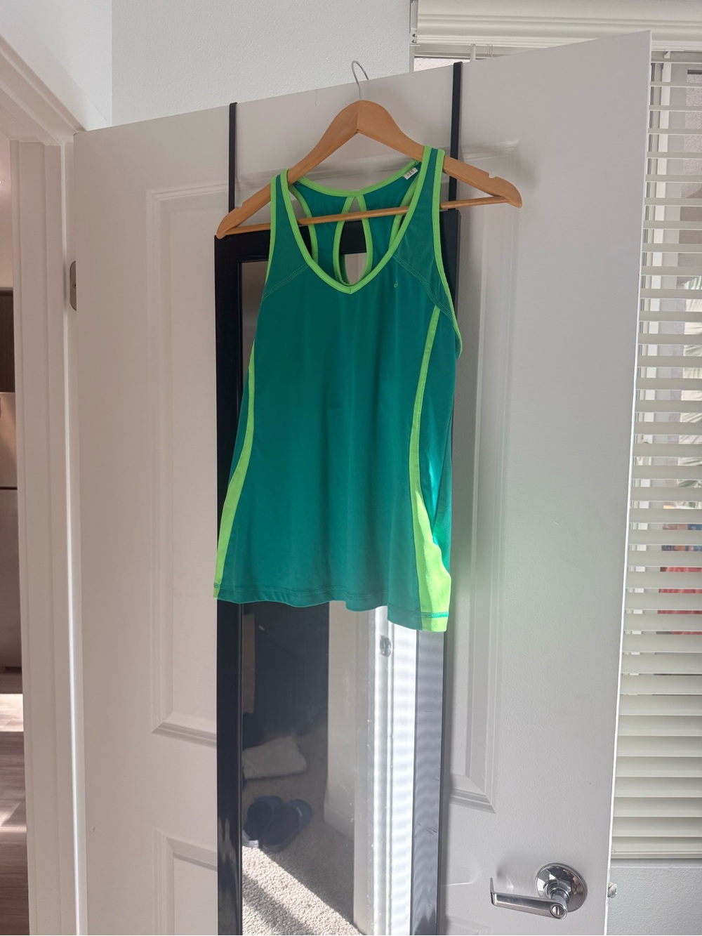 adidas Green Racerback Tank with Neon Lime Accents